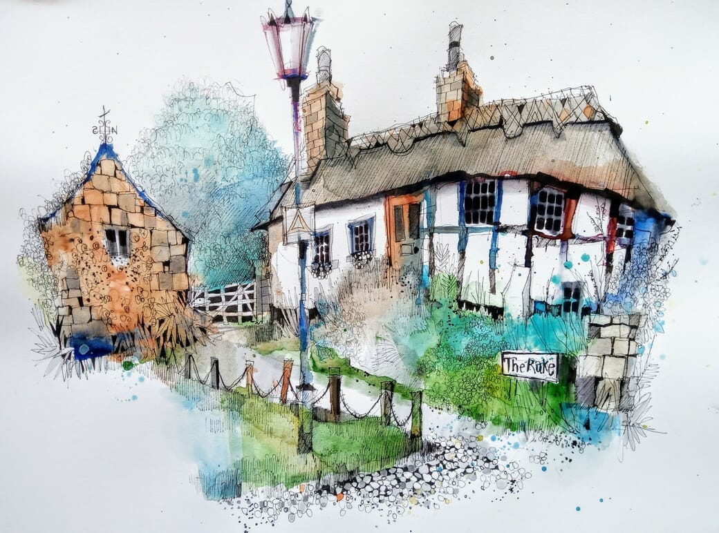 Cheshire Chester countryside village urban sketch