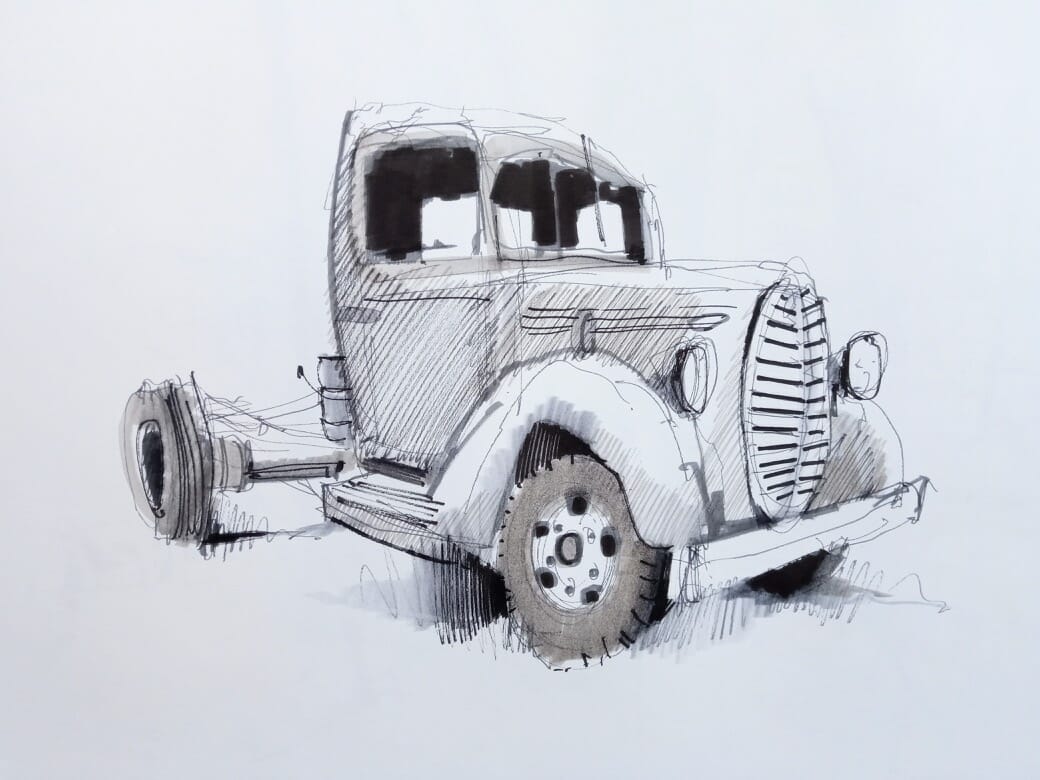 ian fennelly truck pencil sketch