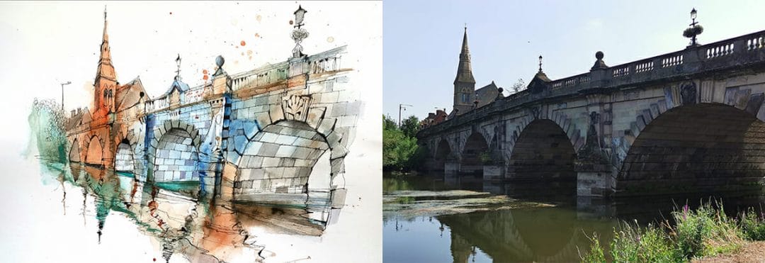 urban sketching shrewsbury - English Bridge