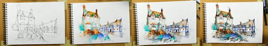 Farndon Cheshire Village Urban Sketch