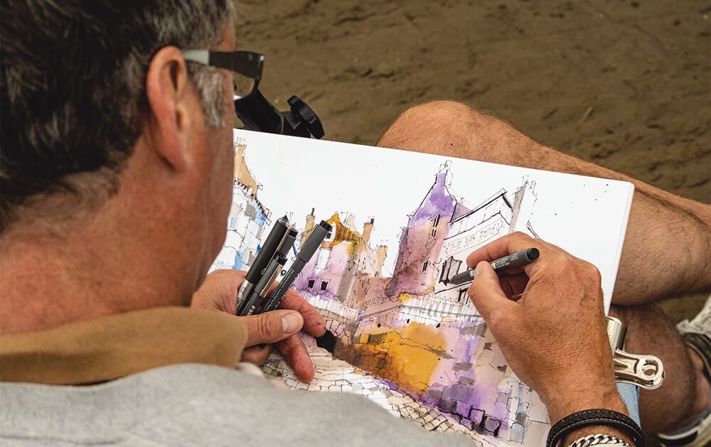 Ian Fennelly Sketching Conwy Castle