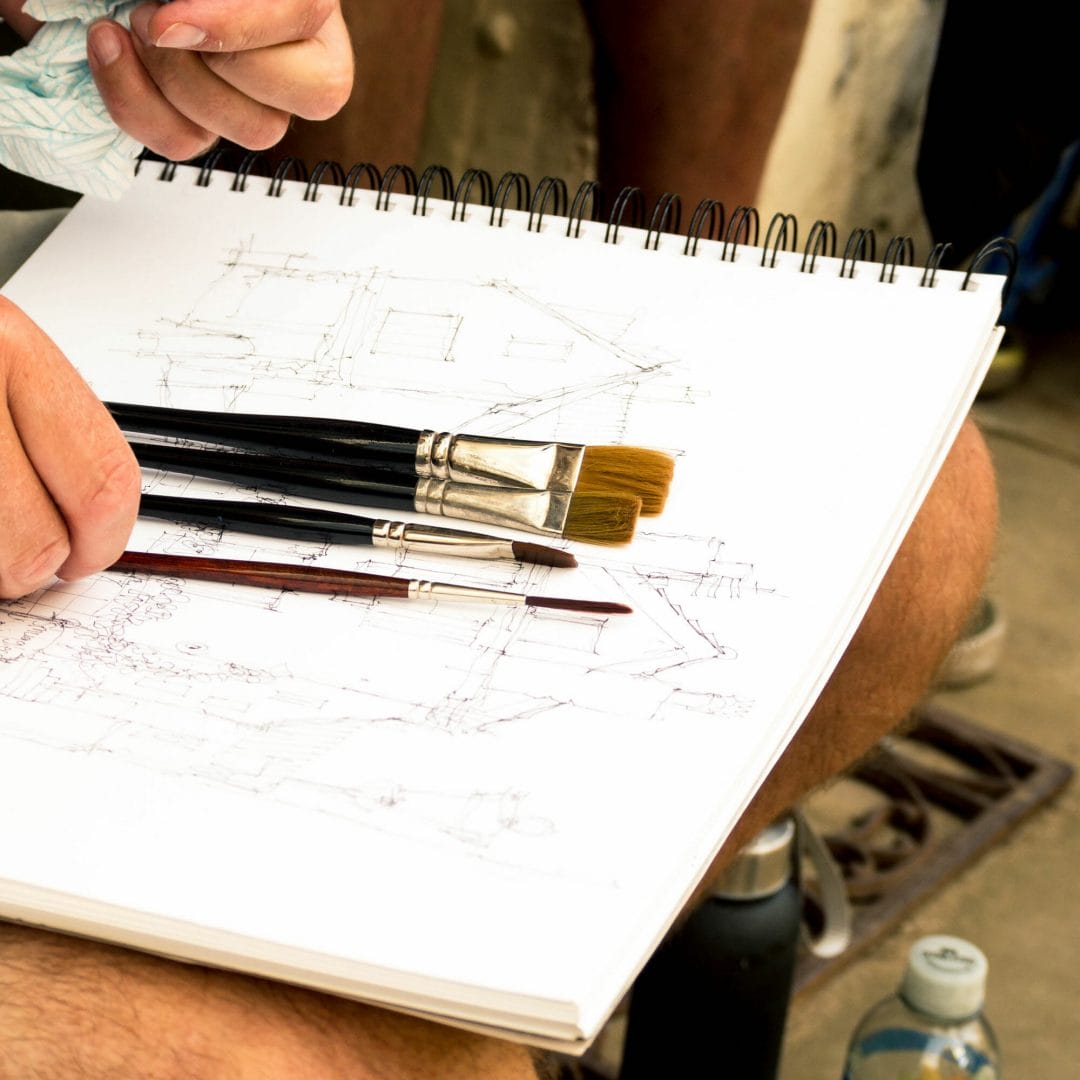 ian's brushes and sketchbook Ian Fennelly